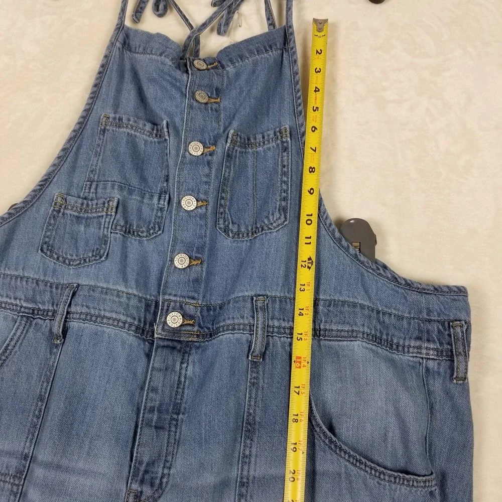 Torrid Overalls Womens 18R Blue Denim Cotton Button Front Tie Back Straight Leg